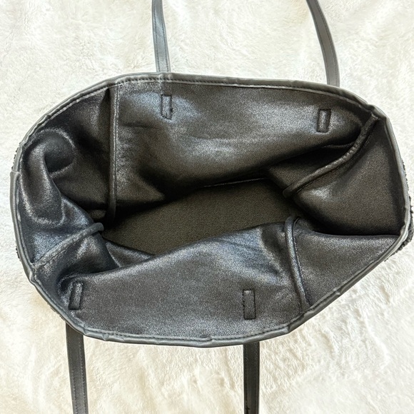 Neiman Marcus Faux Shearling Reversible Vegan Leather Black Tote Bag Luxury - Picture 11 of 15